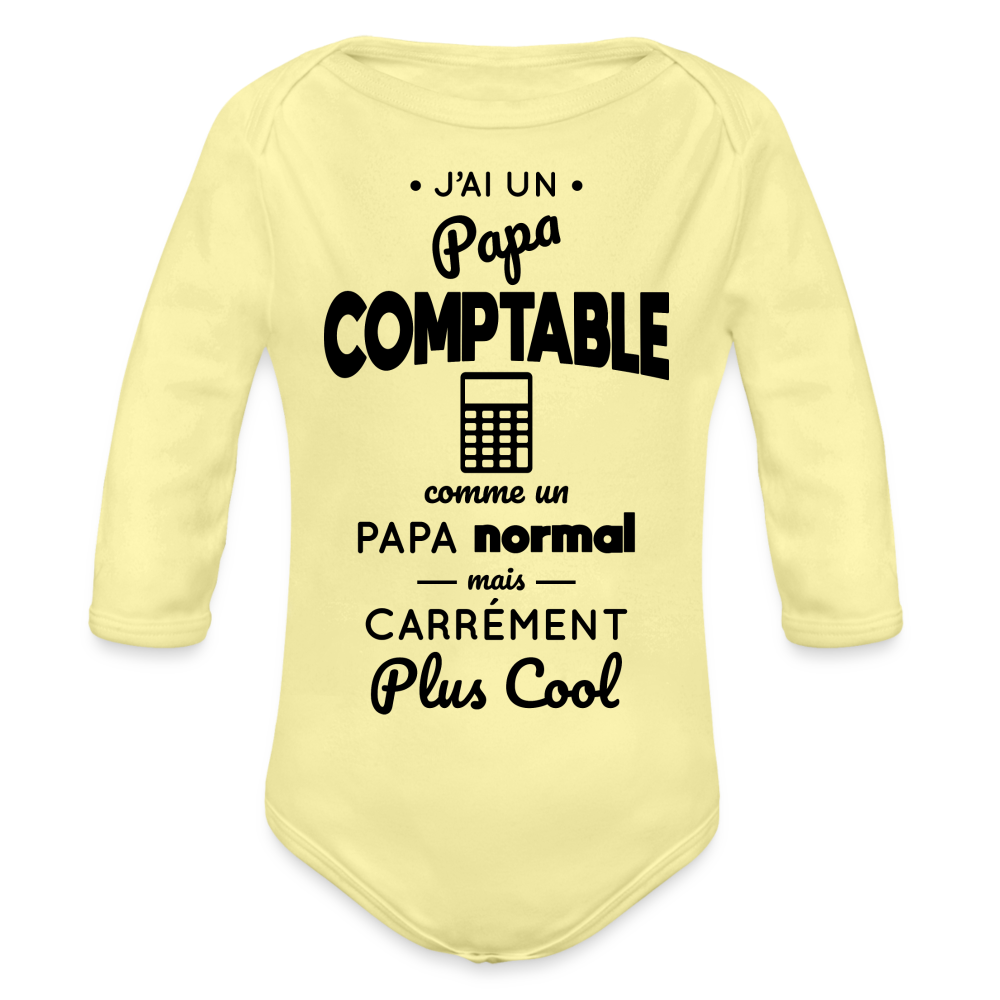 Body Bébé bio manches longues - J'ai un papa comptable - jaune délavé