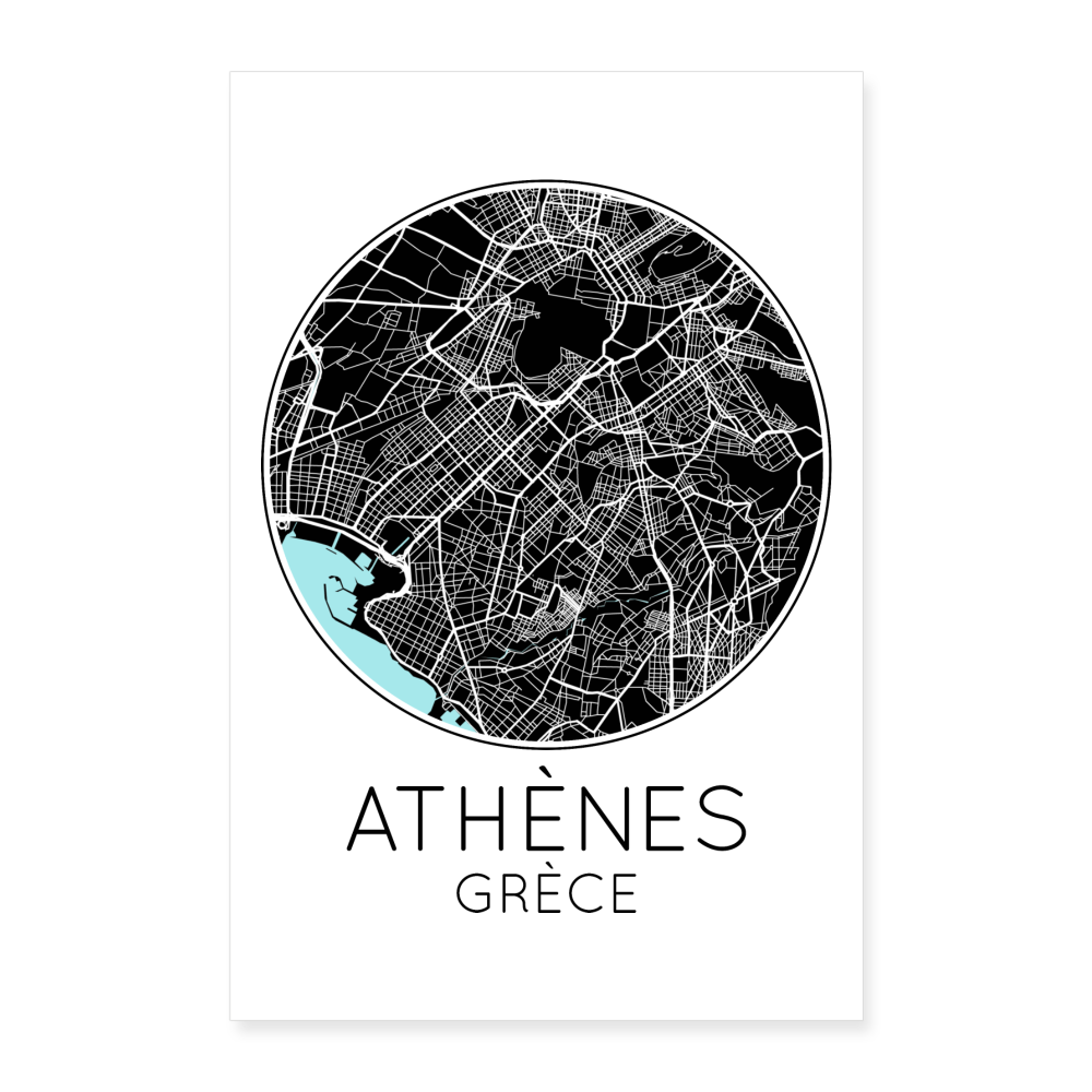 Poster Athènes - Plan Athènes - 40 x 60 cm - blanc