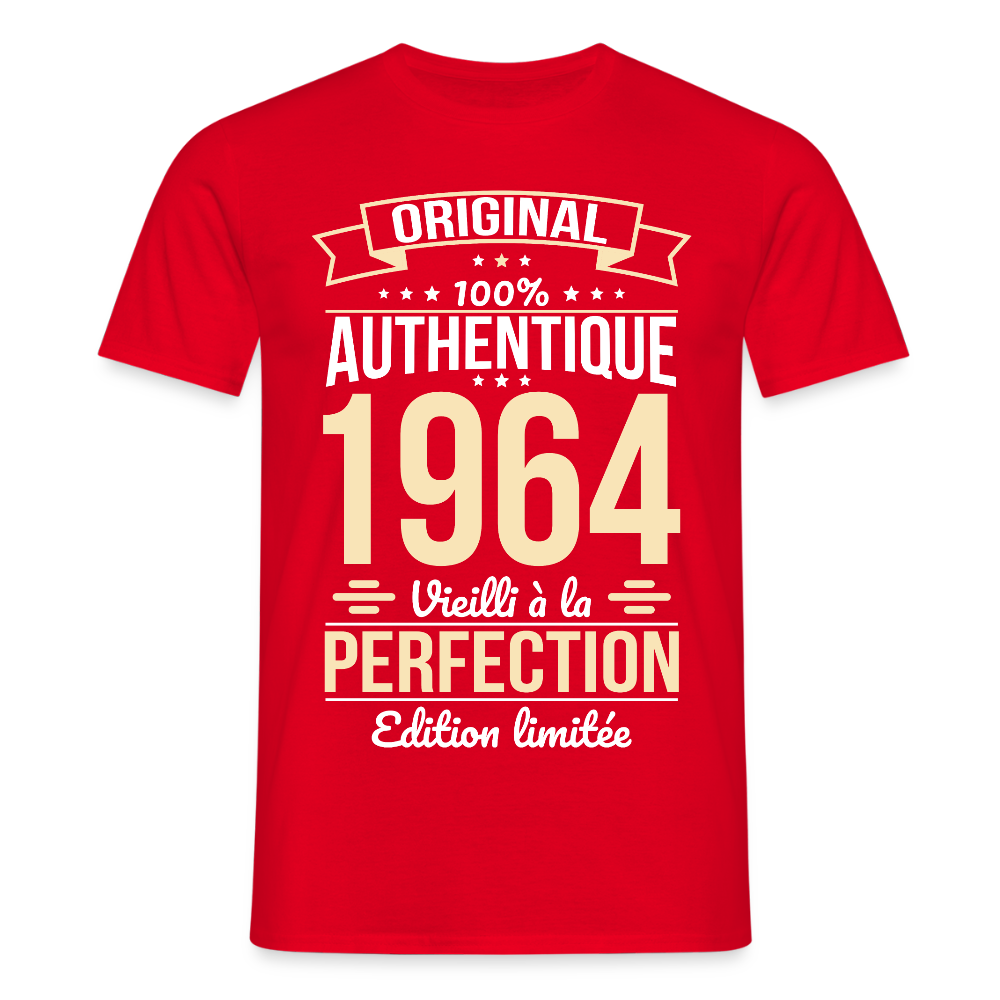 T-shirt Homme - Anniversaire 61 Ans - Original 1964 - rouge