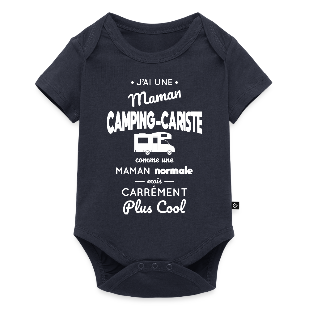 Body Bébé bio manches courtes - J'ai une maman camping-cariste - bleu marine