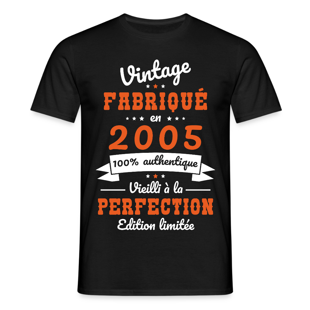 T-shirt Homme - Anniversaire 20 Ans - Vintage fabriqué en 2005 - noir
