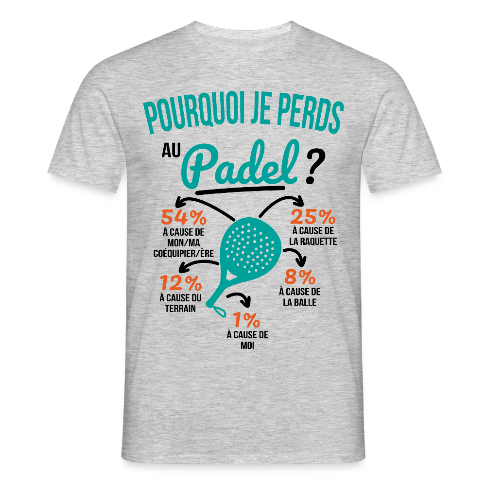 T-shirt Homme - Pourquoi Je Perds Au Padel - gris chiné