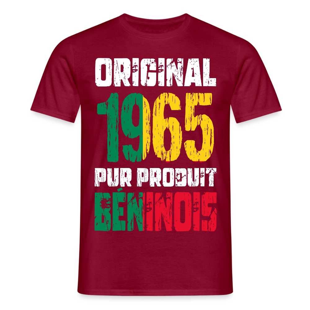 T-shirt Homme - Anniversaire 60 Ans - Original 1965 - Pur produit Béninois - rouge brique