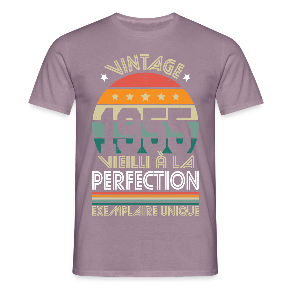 T-shirt Homme - Anniversaire 70 Ans - Vintage 1955 - mauve gris