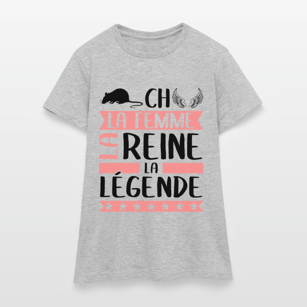 T-shirt femme coloris clair Rachel rébus – La femme, la reine, la légende - gris chiné