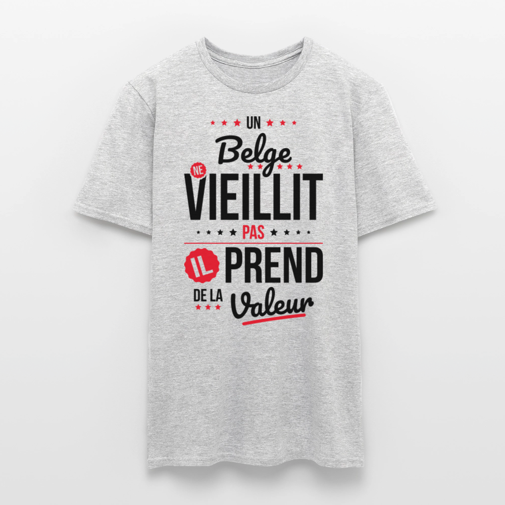 T-shirt Homme - Un Belge ne vieillit pas - gris chiné