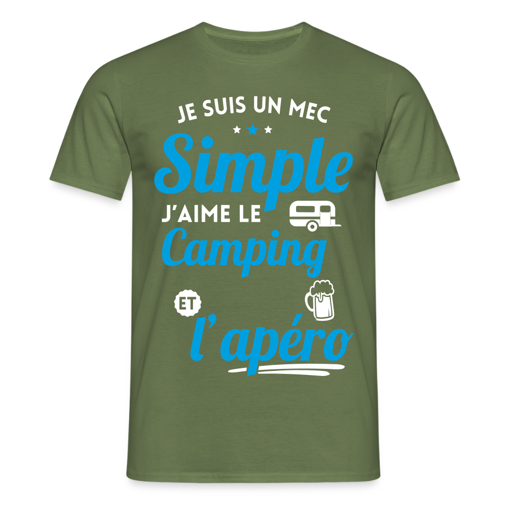 T-shirt Homme - J'aime le camping et l'apéro - vert militaire