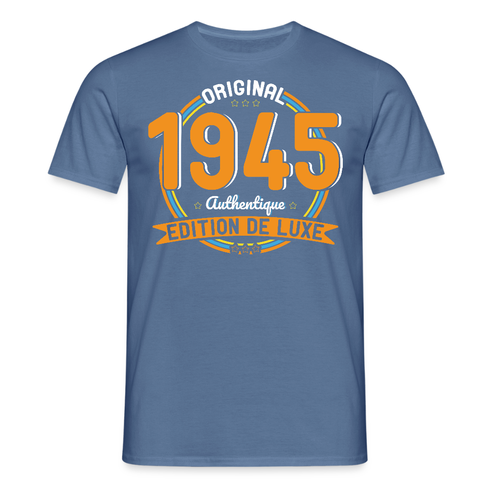 T-shirt Homme - Anniversaire 80 Ans - Original 1945 Authentique - bleu pigeon