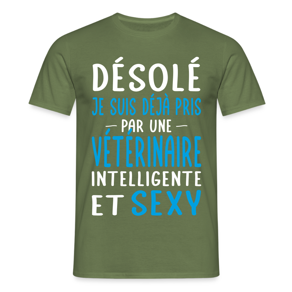 T-shirt Homme - Je suis pris par une vétérinaire intelligente et sexy - vert militaire
