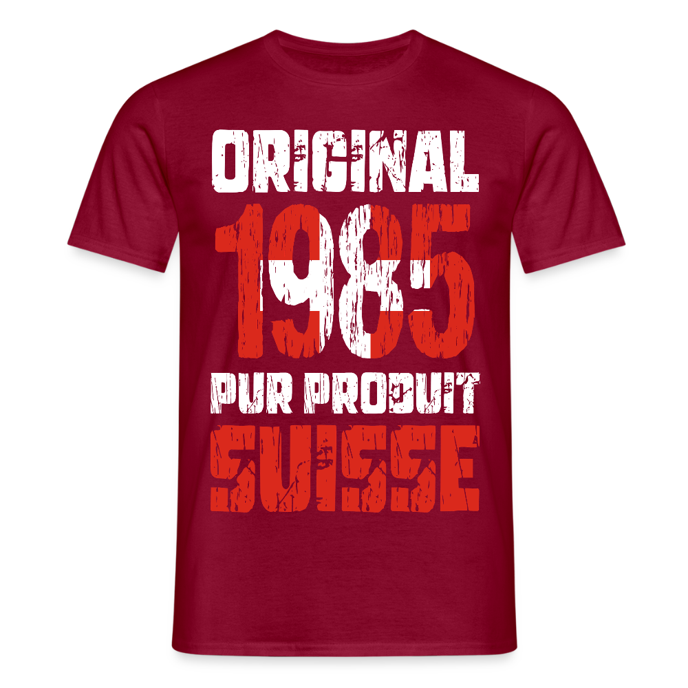 T-shirt Homme - Anniversaire 40 Ans - Original 1985 - Pur produit Suisse - rouge brique