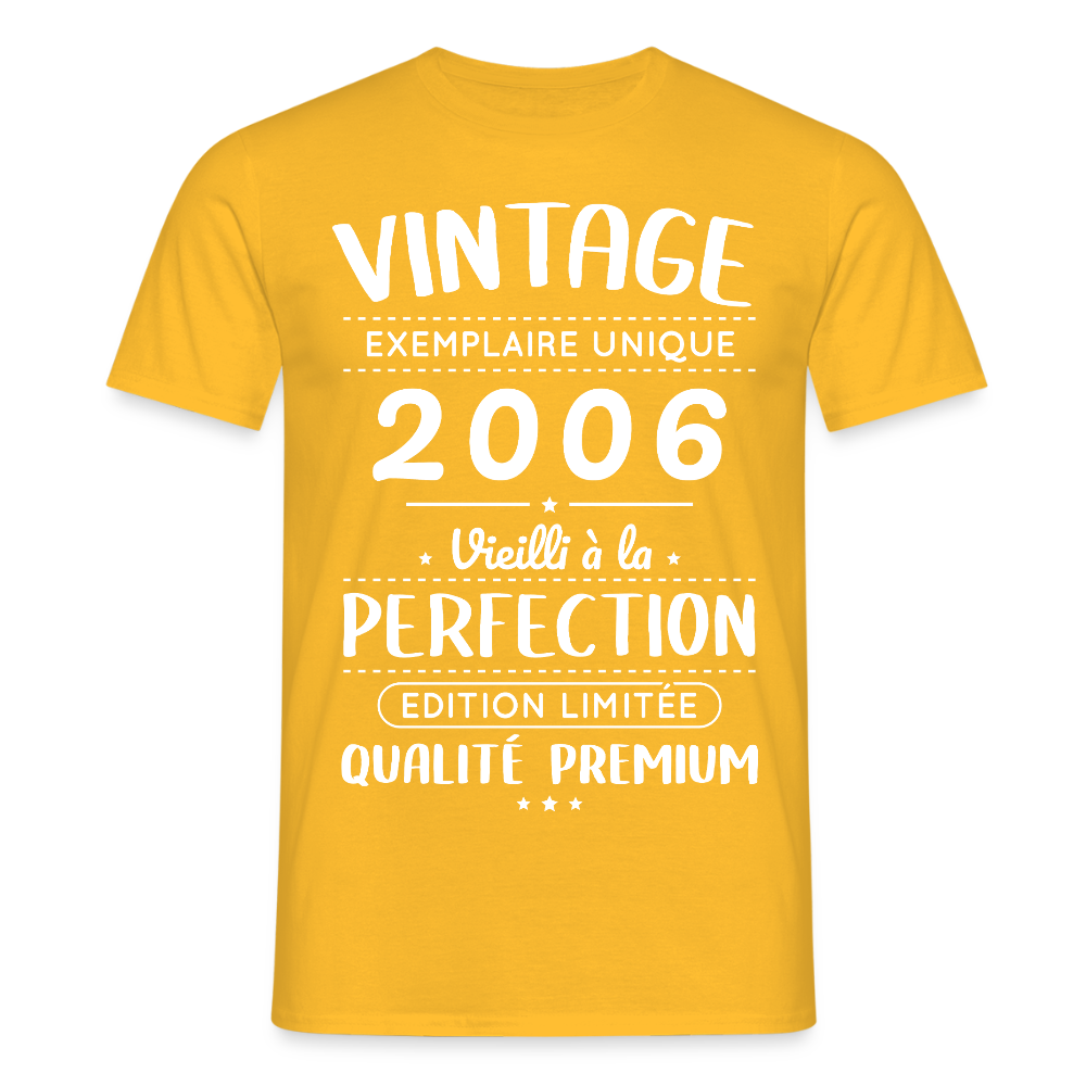 T-shirt anniversaire homme 20 ans – Vintage 2006 – Perfection - jaune