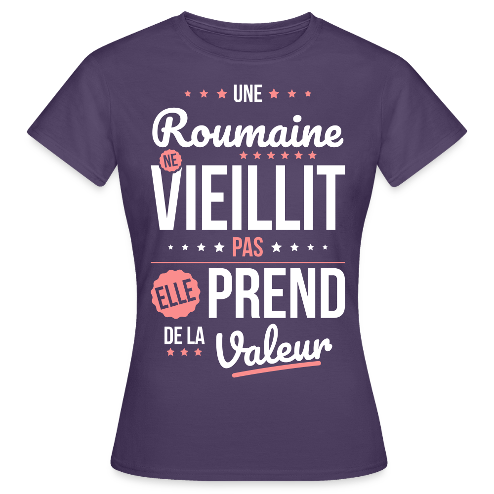 T-shirt Femme - Une Roumaine ne vieillit pas - violet foncé