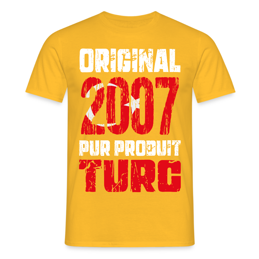 T-shirt Homme - Anniversaire 18 Ans - Original 2007 - Pur produit Turc - jaune
