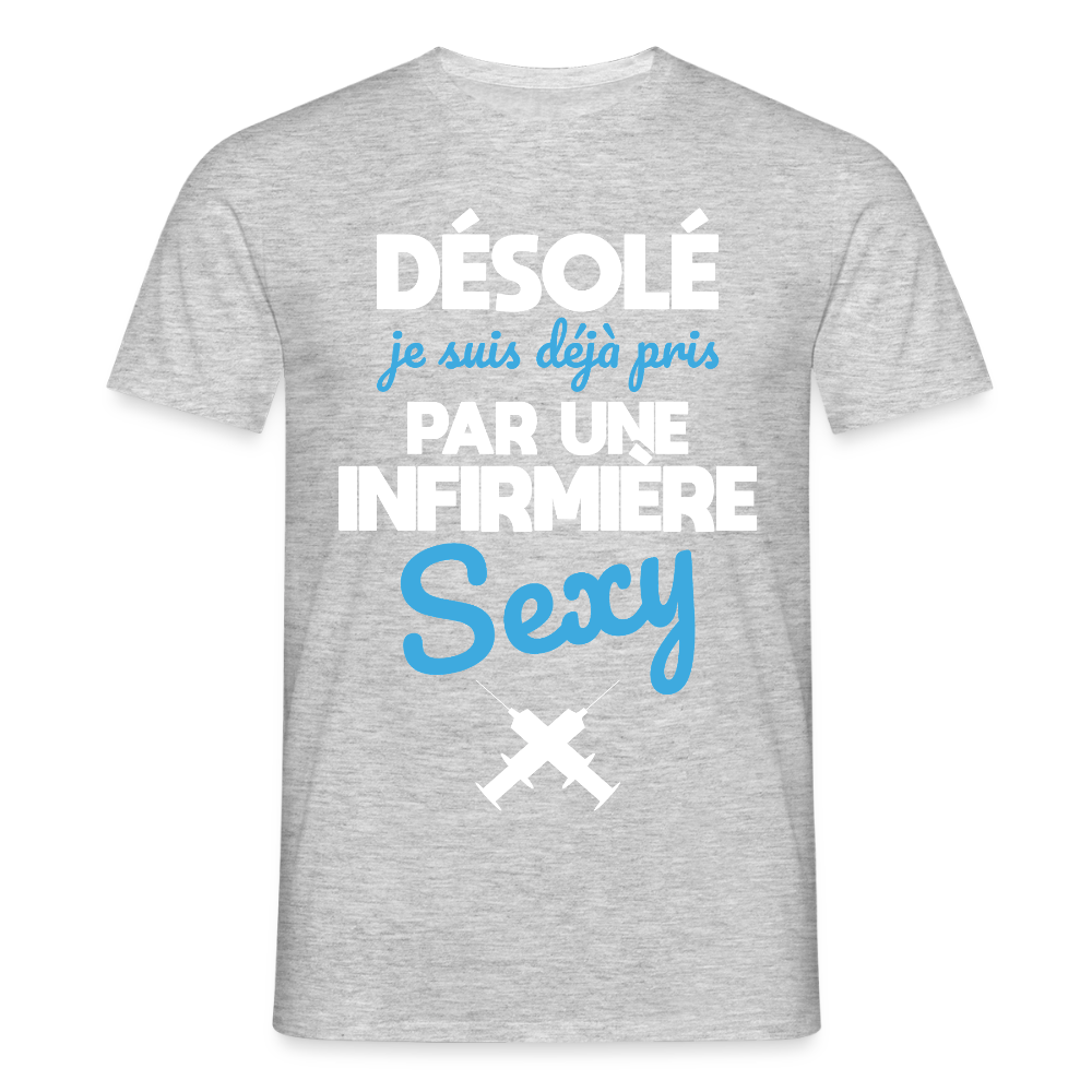 T-shirt Homme - Je suis pris par une infirmière sexy - gris chiné