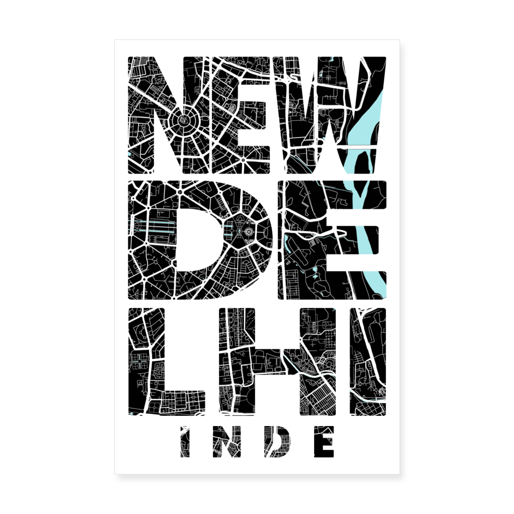 Poster New Delhi - Plan New Delhi - 20 x 30 cm - blanc