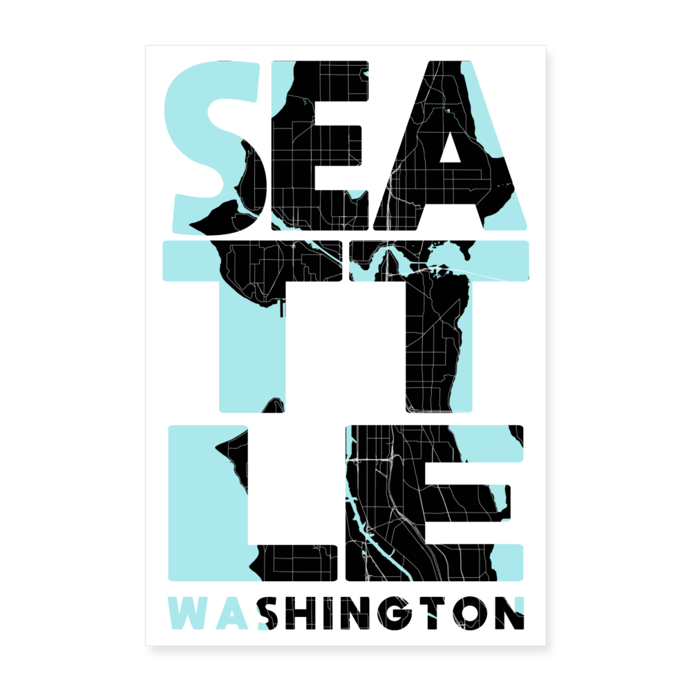Poster Seattle - Plan Seattle - 60 x 90 cm - blanc