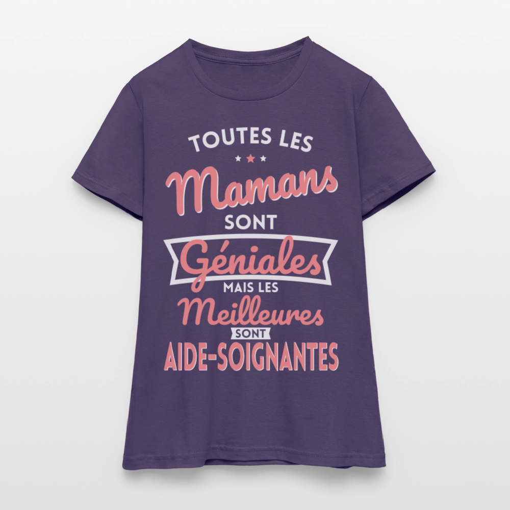 T-shirt Femme - Mamans géniales - Les meilleures sont aide-soignantes - violet foncé