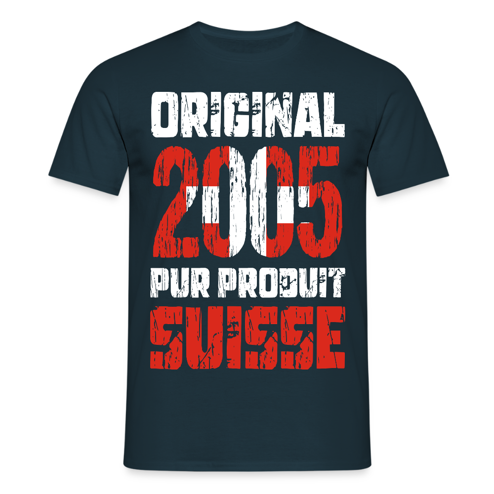 T-shirt Homme - Anniversaire 20 Ans - Original 2005 - Pur produit Suisse - marine