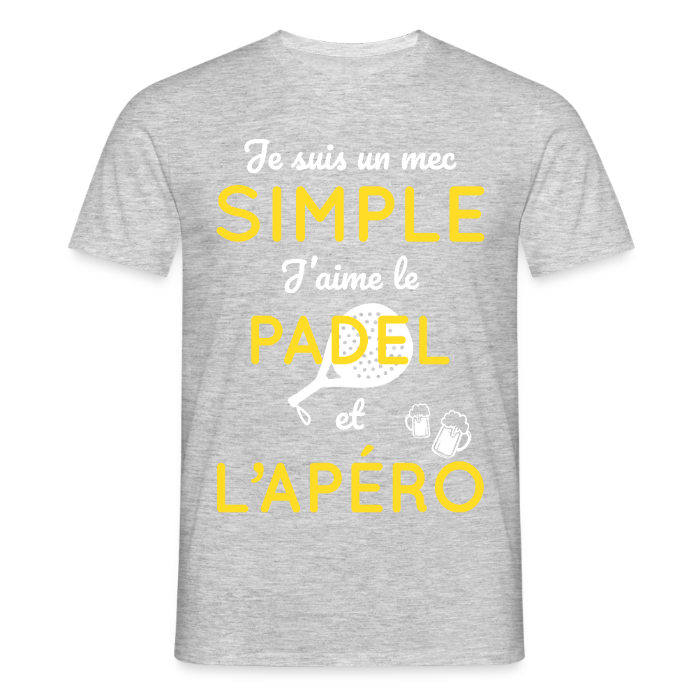 T-shirt Homme - Mec simple J'aime le Padel et L'apéro - gris chiné