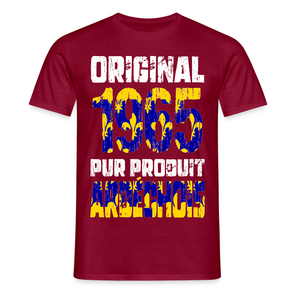 T-shirt Homme - Anniversaire 60 Ans - Original 1965 - Pur produit Ardéchois - rouge brique