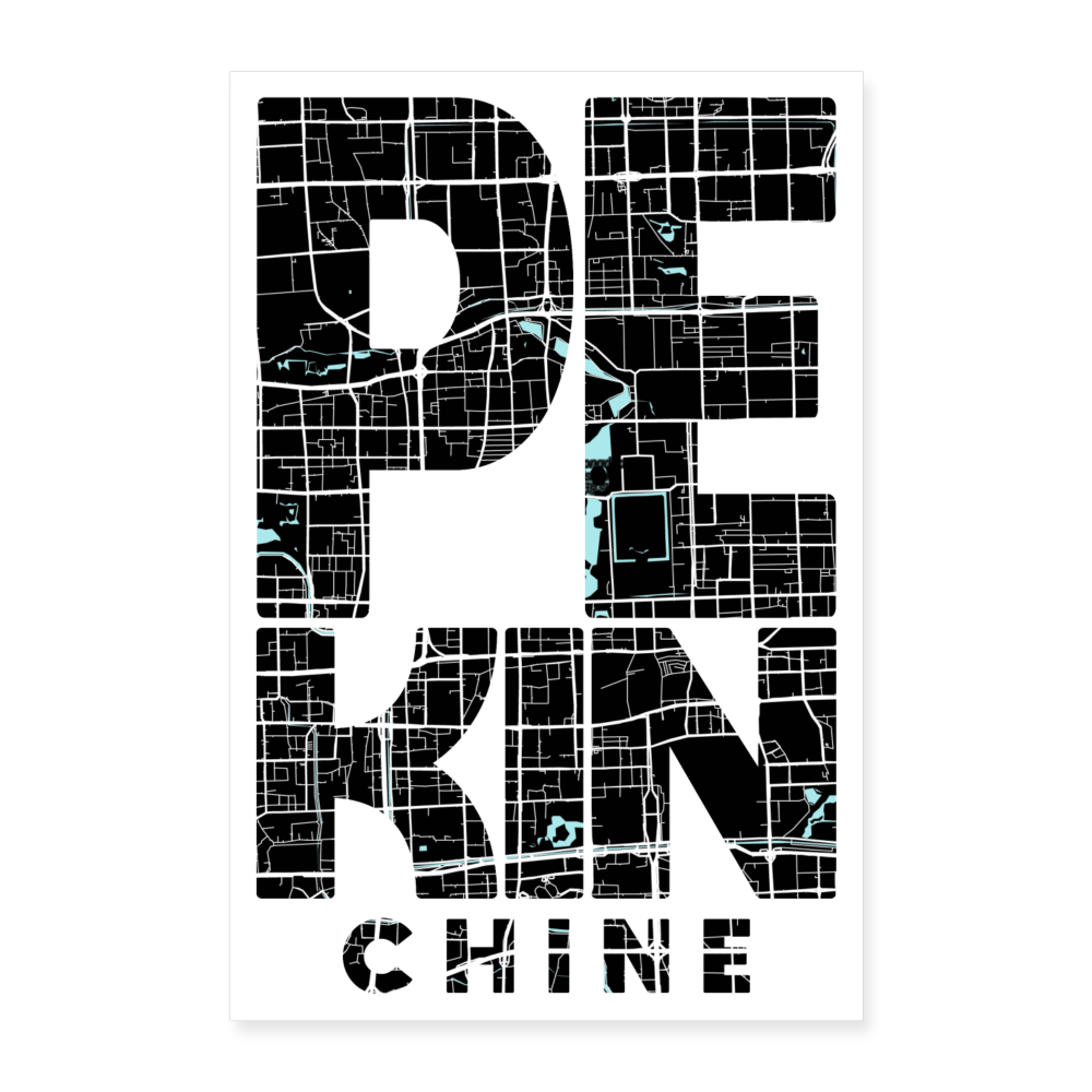 Poster Pékin - Plan Pékin - 40 x 60 cm - blanc