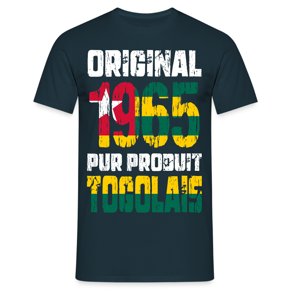 T-shirt Homme - Anniversaire 60 Ans - Original 1965 - Pur produit Togolais - marine