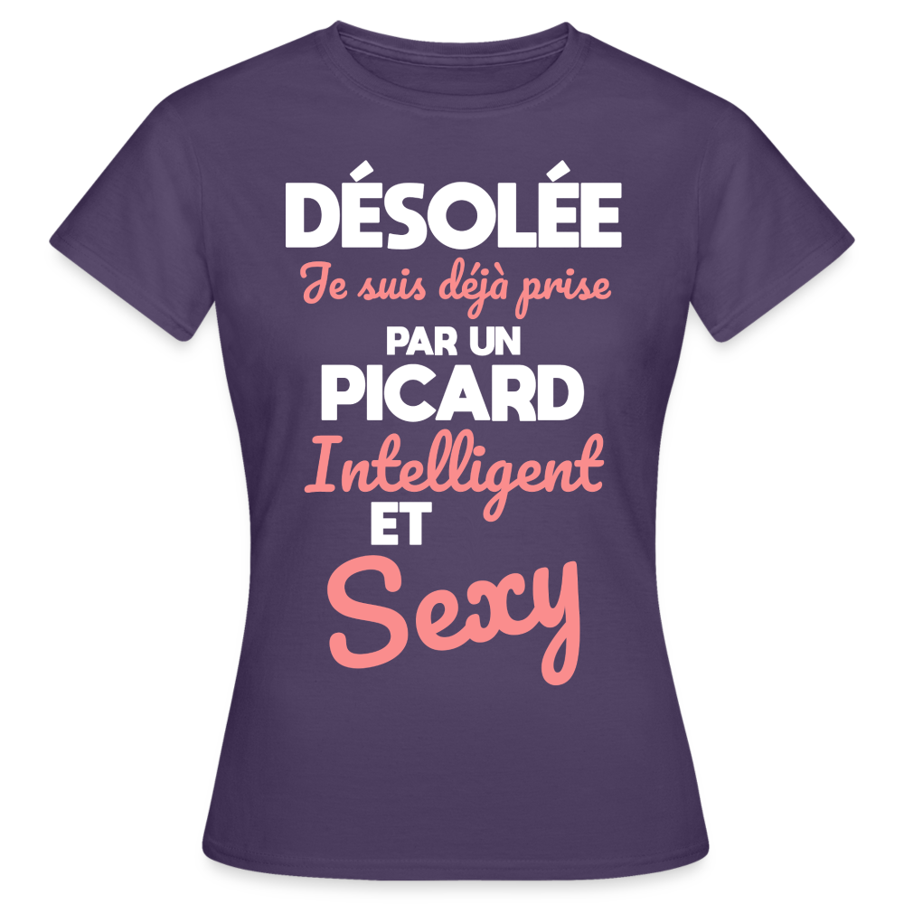 T-shirt Femme - Je suis déjà prise par un Picard intelligent et sexy - violet foncé