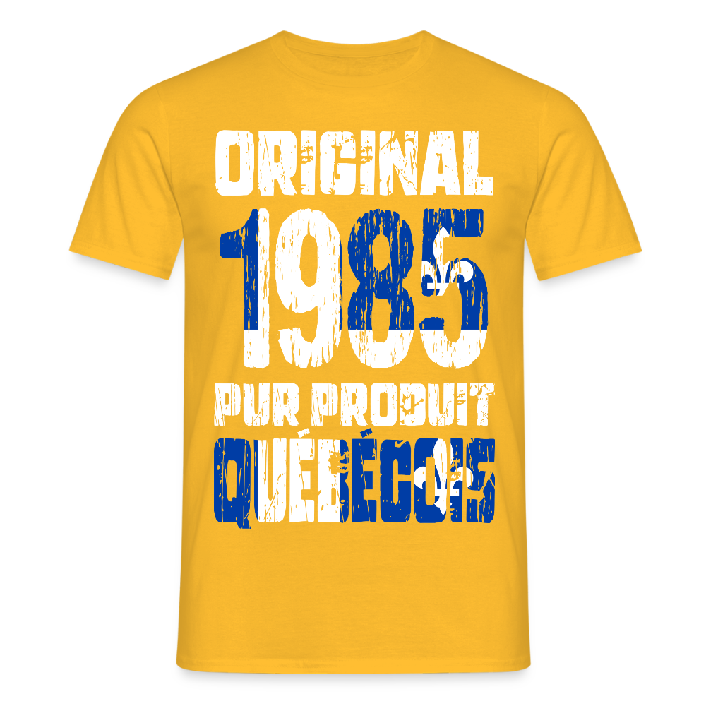 T-shirt Homme - Anniversaire 40 Ans - Original 1985 - Pur produit Québécois - jaune