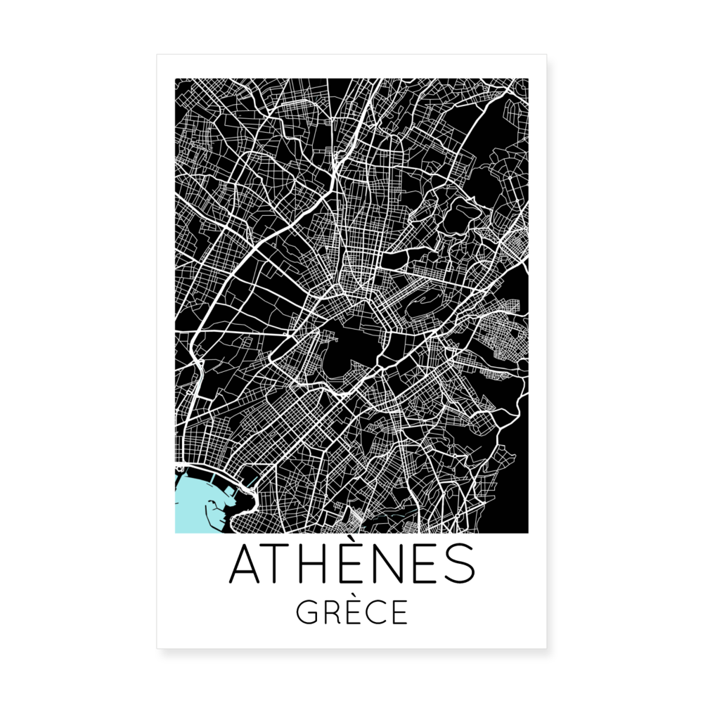 Poster Athènes - Plan Athènes - 20 x 30 cm - blanc