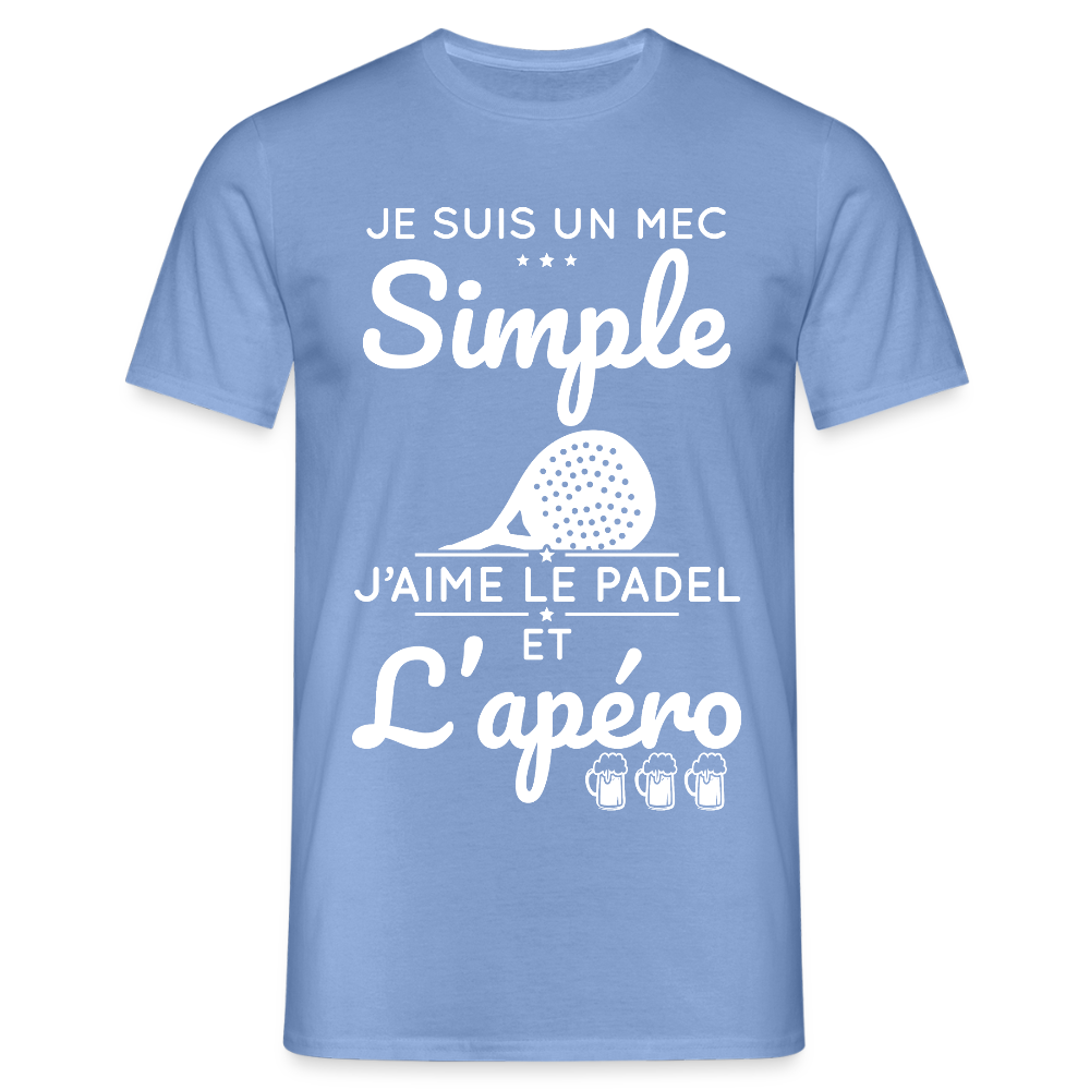 T-shirt Homme - Mec Simple j'aime le Padel et L'apéro - carolina blue