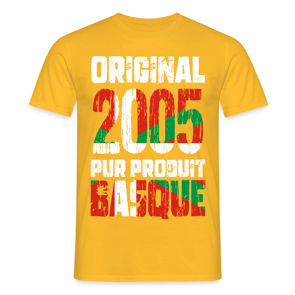 T-shirt Homme - Anniversaire 20 Ans - Original 2005 - Pur produit Basque - jaune