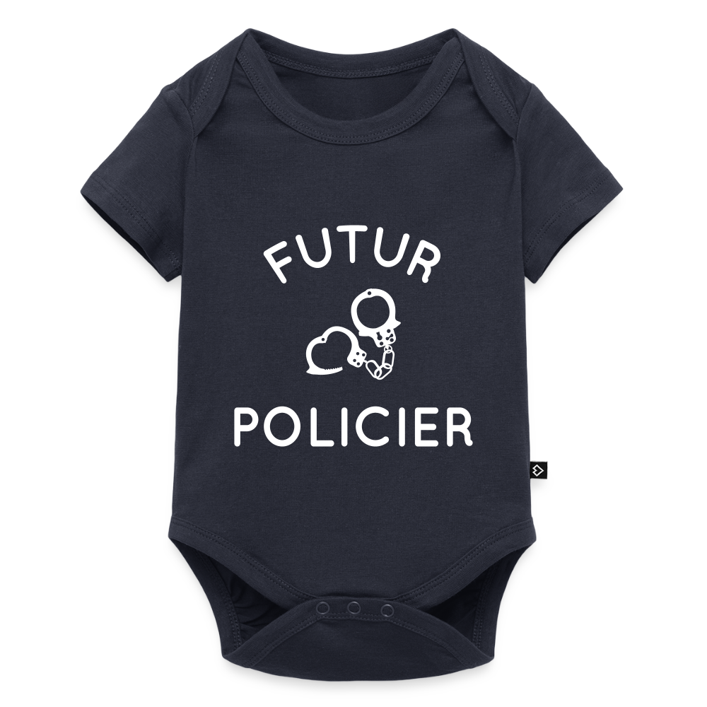 Body Bébé bio manches courtes - Futur policier - bleu marine
