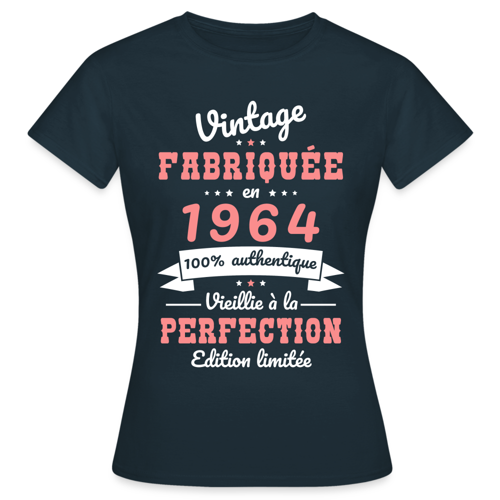 T-shirt Femme - Anniversaire 61 Ans - Vintage Fabriquée en 1964 - marine