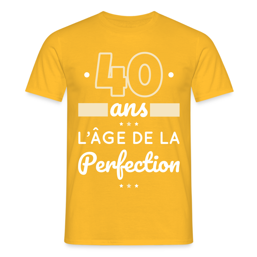 T-shirt Homme - 40 ans l'âge de la perfection - jaune