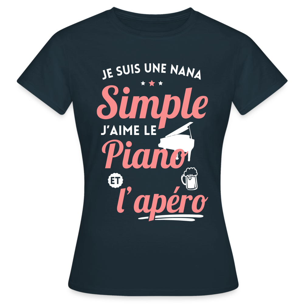 T-shirt Femme - J'aime le piano et l'apéro - marine