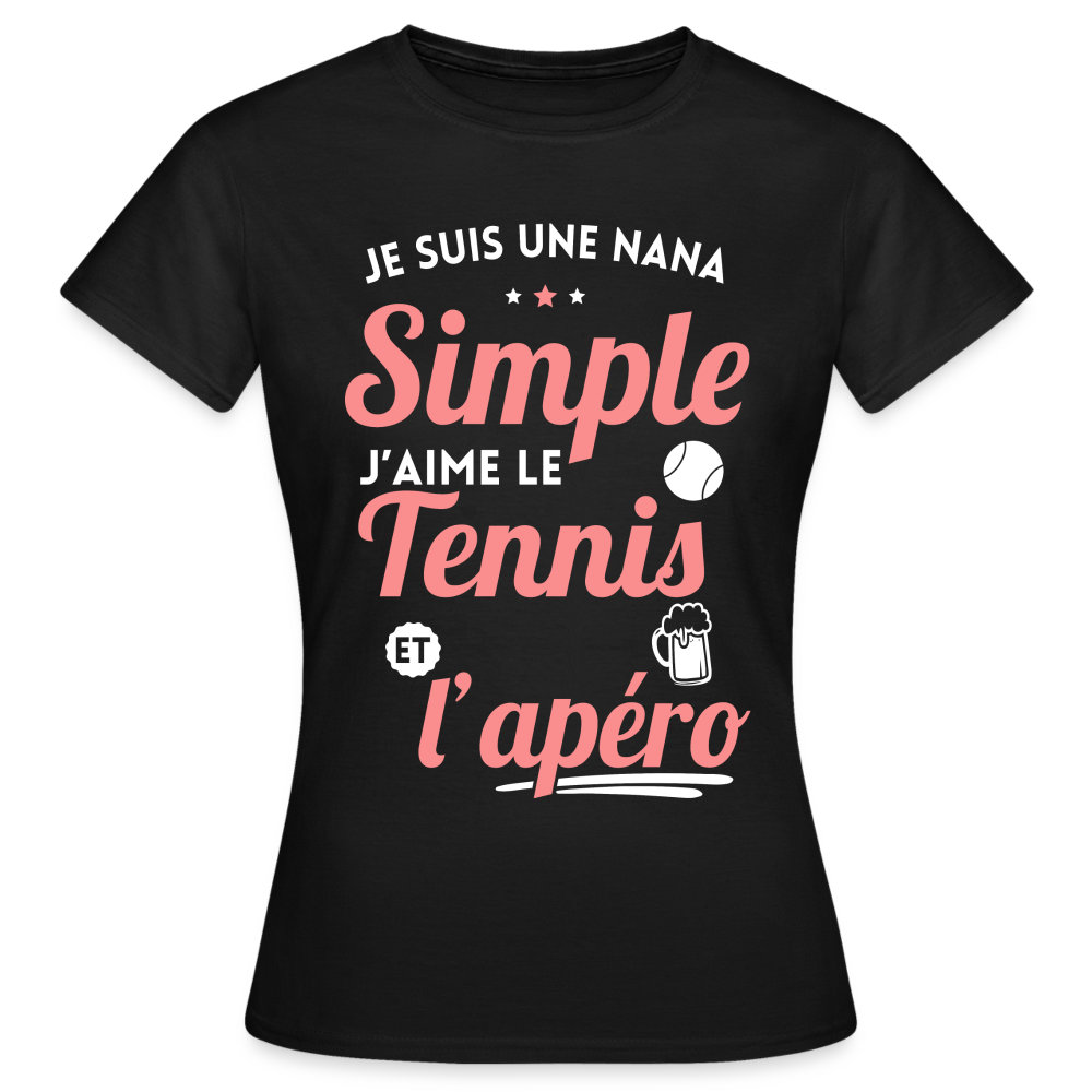 T-shirt Femme - J'aime le tennis et l'apéro - noir