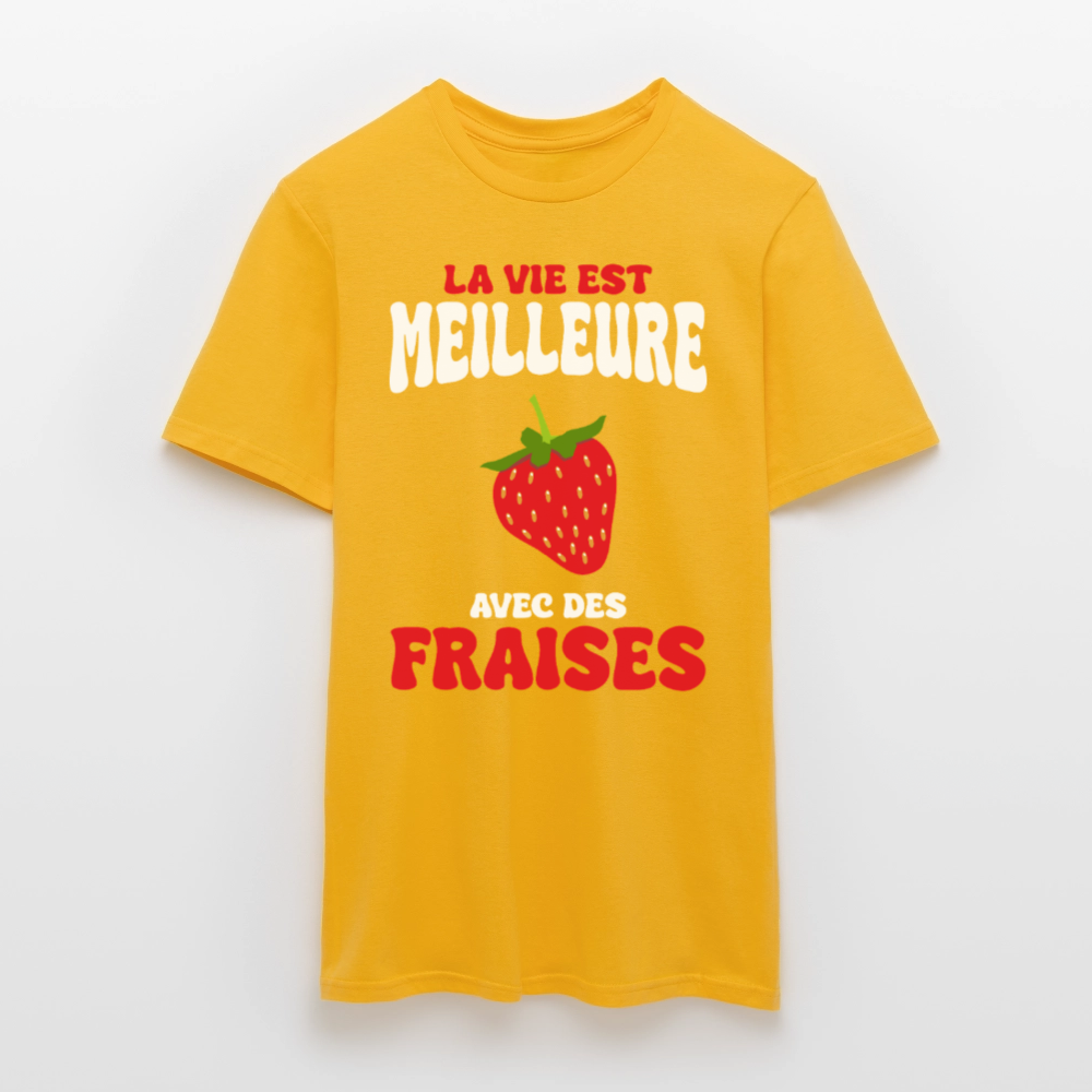 T-shirt Homme - La vie est meilleure avec des fraises - jaune