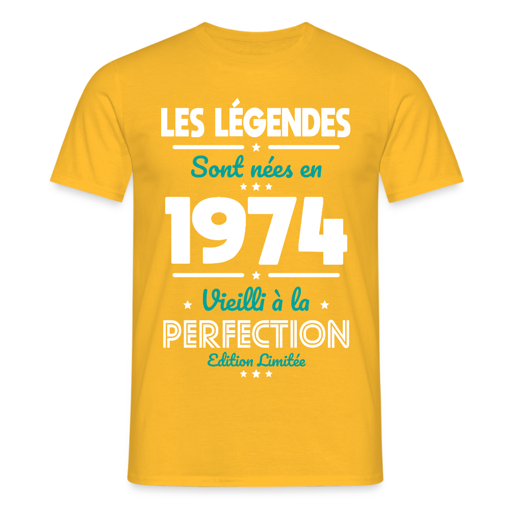 T-shirt Homme - Anniversaire 51 Ans - Les Légendes sont nées en 1974 - jaune