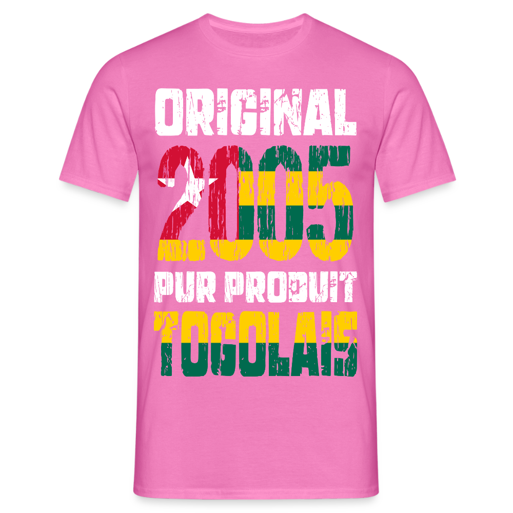 T-shirt Homme - Anniversaire 20 Ans - Original 2005 - Pur produit Togolais - rose