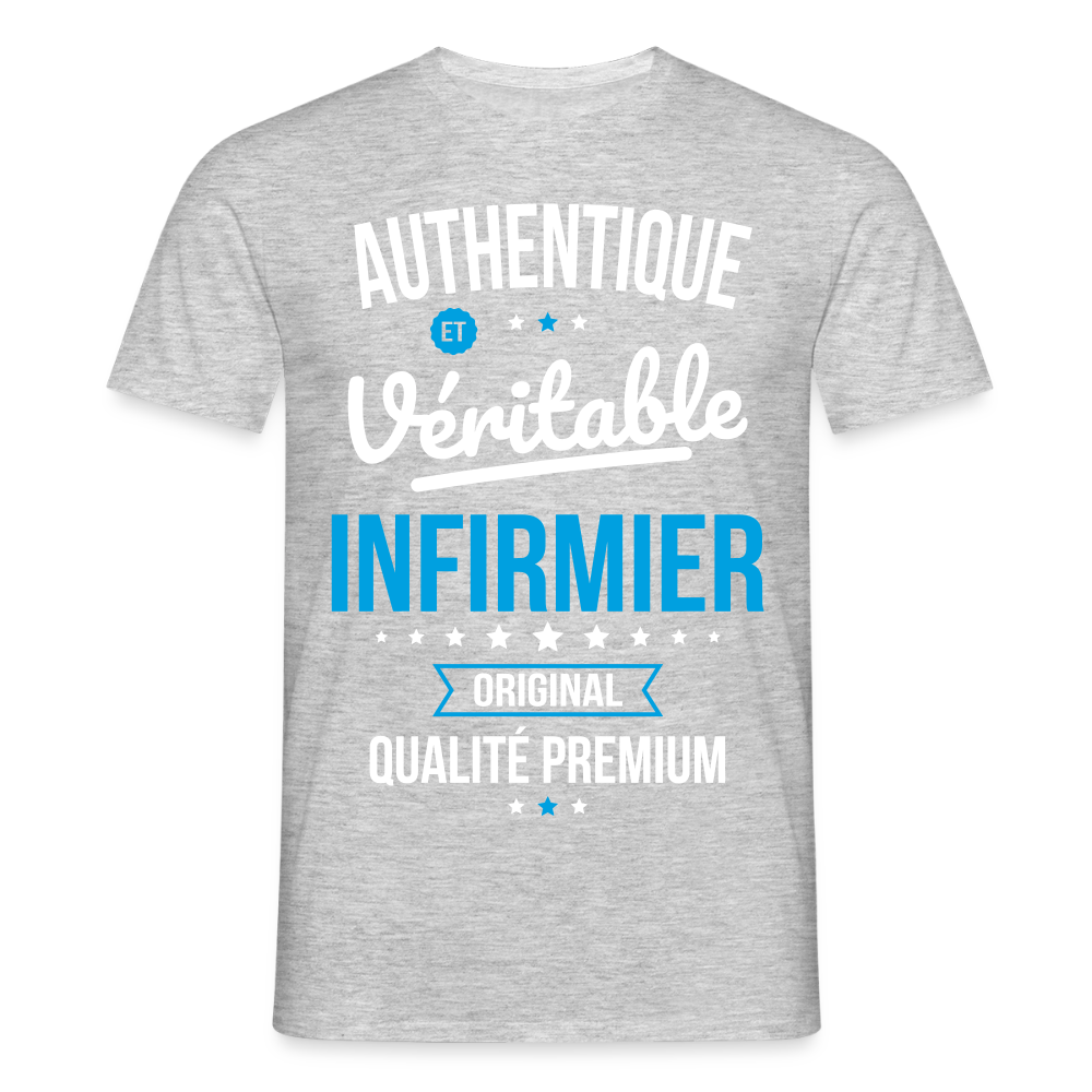 T-shirt Homme - Authentique et véritable Infirmier - gris chiné