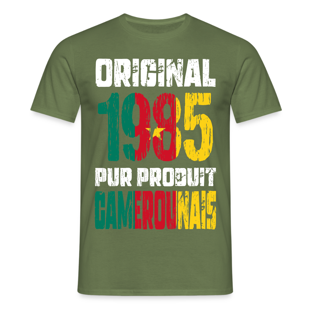 T-shirt Homme - Anniversaire 40 Ans - Original 1985 - Pur produit Camerounais - vert militaire
