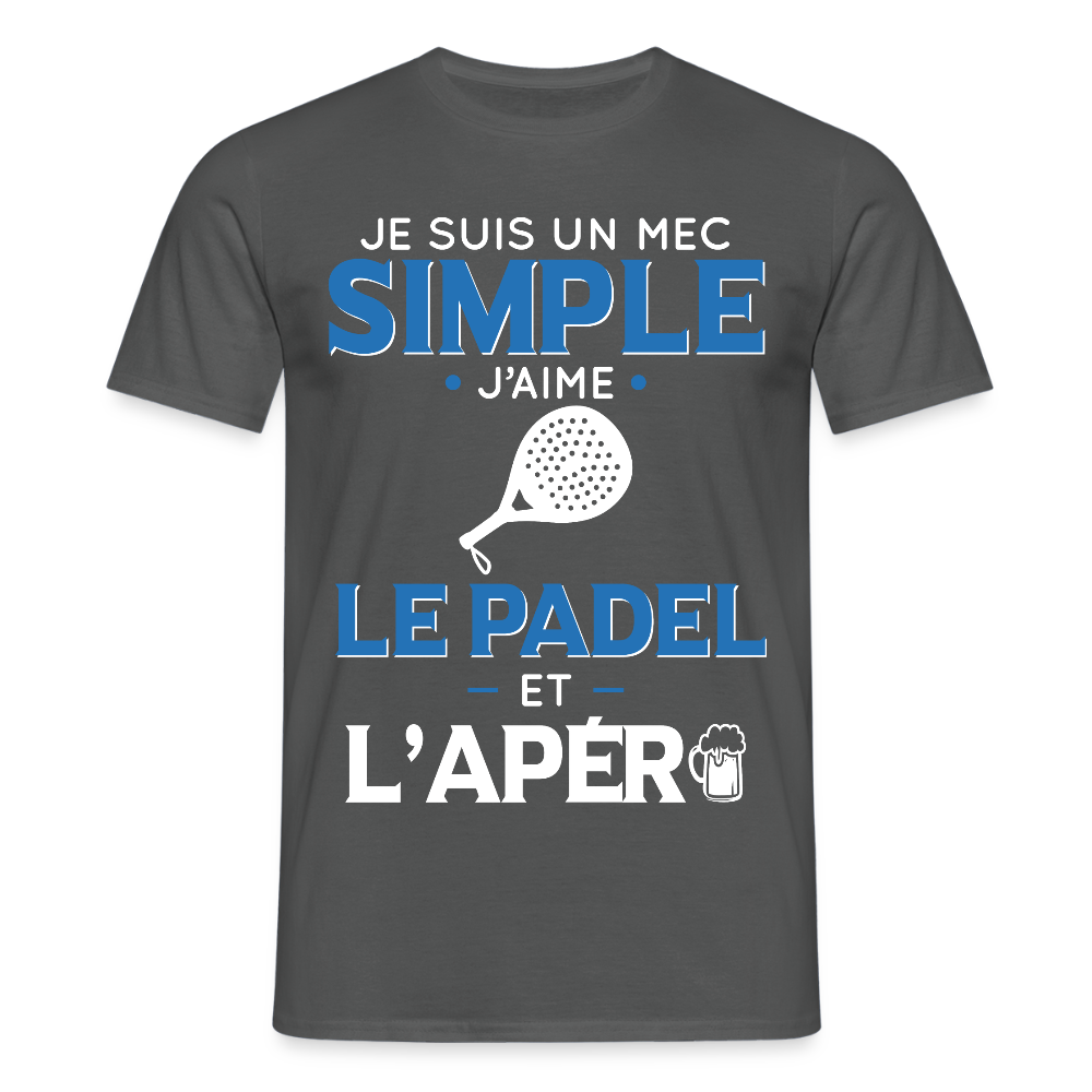 T-shirt Homme - Mec Simple j'aime le Padel et L'apéro - charbon