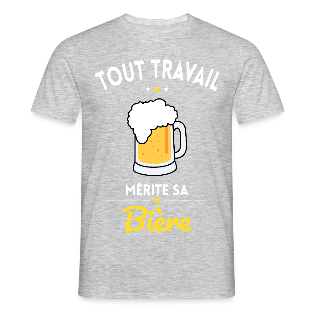 T-shirt Homme - Tout travail mérite sa bière - gris chiné