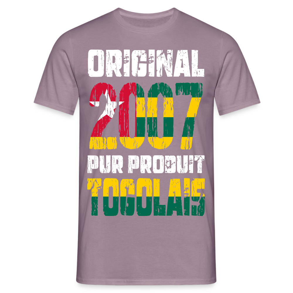 T-shirt Homme - Anniversaire 18 Ans - Original 2007 - Pur produit Togolais - mauve gris