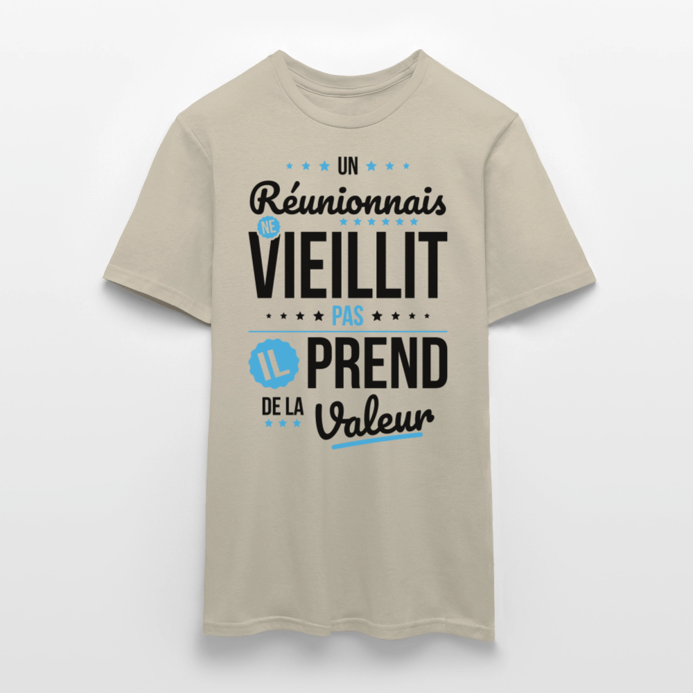 T-shirt Homme - Un Réunionnais ne vieillit pas - beige sable