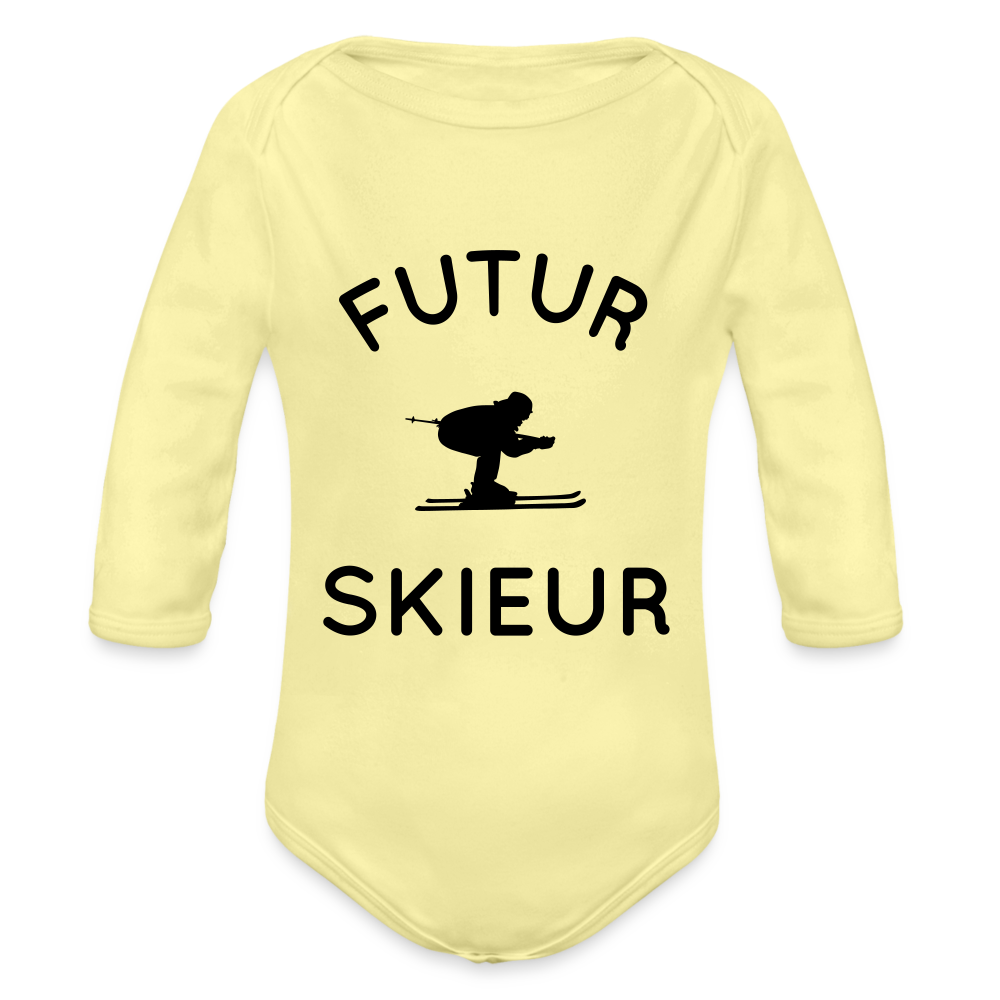 Body Bébé bio manches longues - Futur skieur - jaune délavé