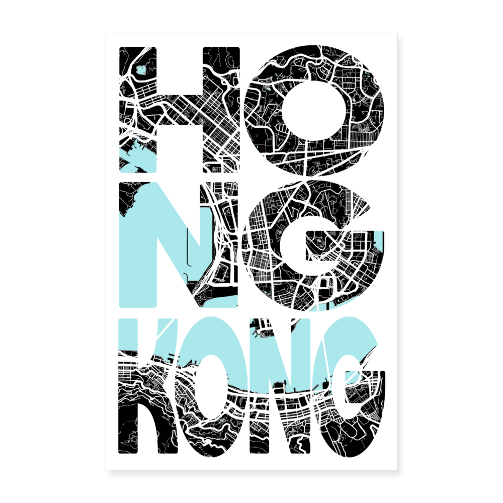 Poster Hong Kong - Plan Hong Kong - 40 x 60 cm - blanc