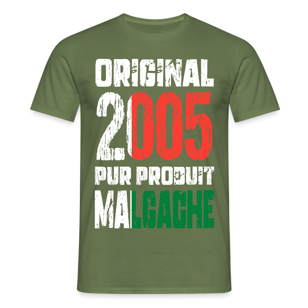 T-shirt Homme - Anniversaire 20 Ans - Original 2005 - Pur produit Malgache - vert militaire
