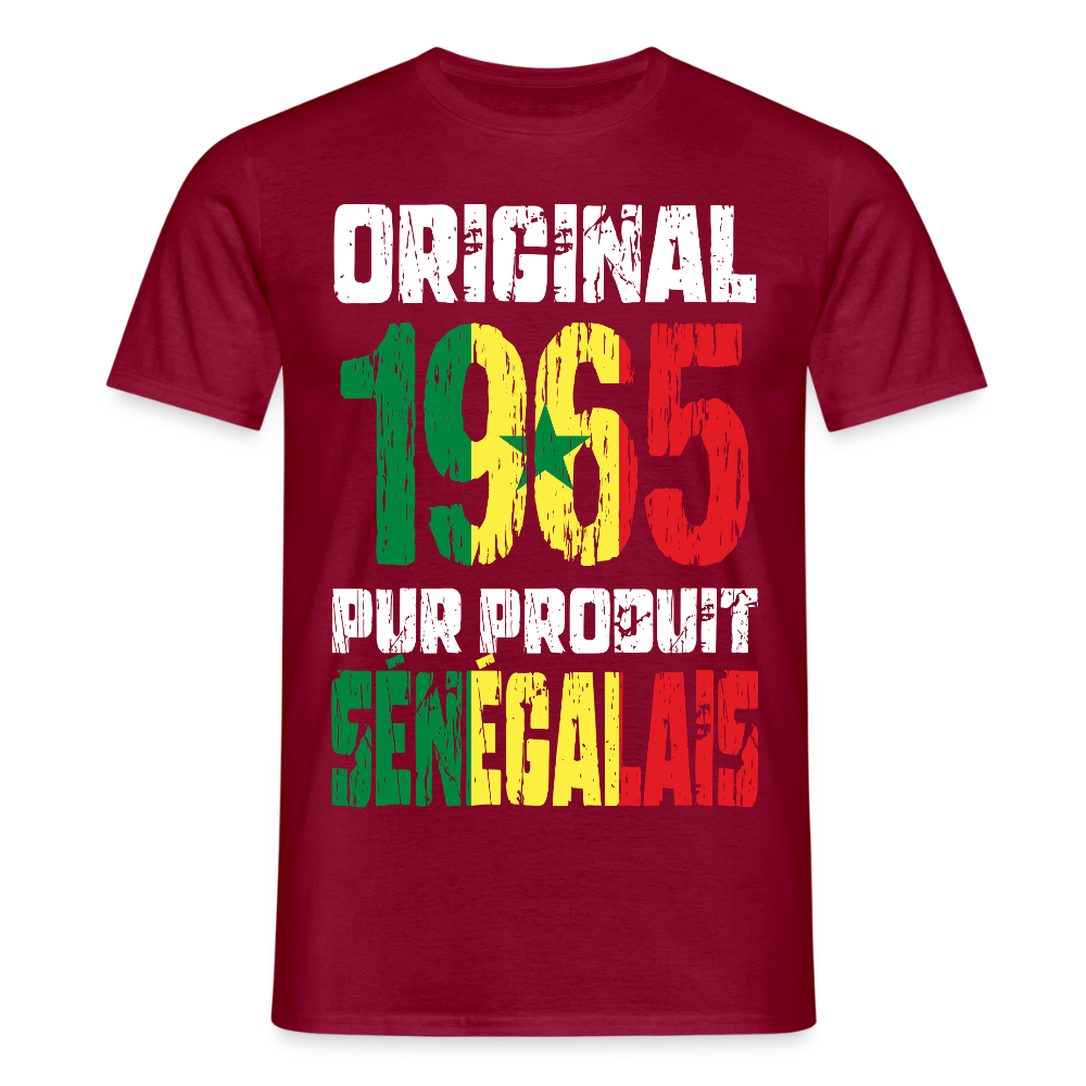 T-shirt Homme - Anniversaire 60 Ans - Original 1965 - Pur produit Sénégalais - rouge brique