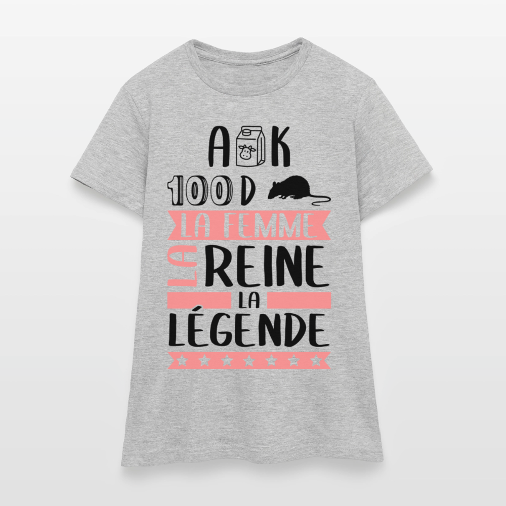 T-shirt femme coloris clair Alexandra rébus – La femme, la reine, la légende - gris chiné
